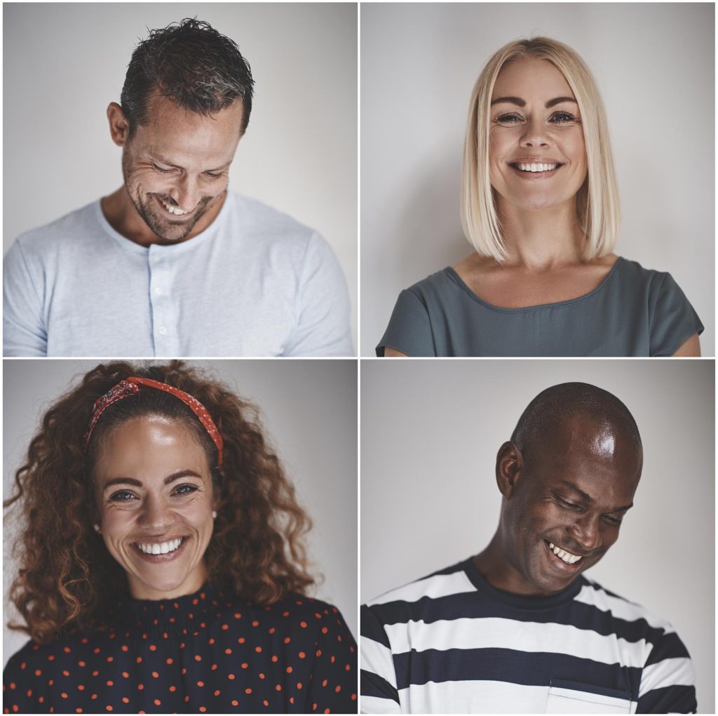 Collage of a smiling group of ethnically diverse entrepreneurs vidma video editor